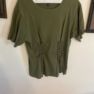 Express Army green corset tied front side, cap sleeves sweater ,Size XS